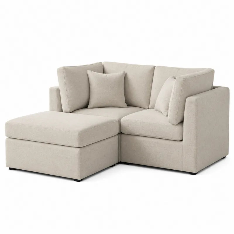 Modułowa sofa narożna z lnu beżowa