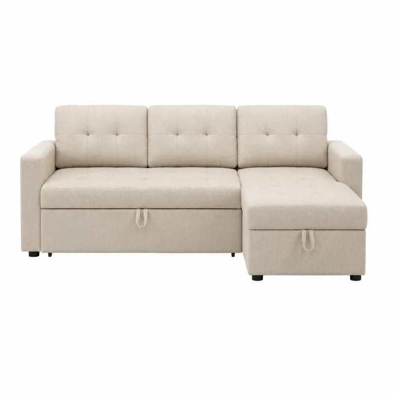 Sofa modułowa rozkładana z pojemnikiem na pościel tkanina beżowa