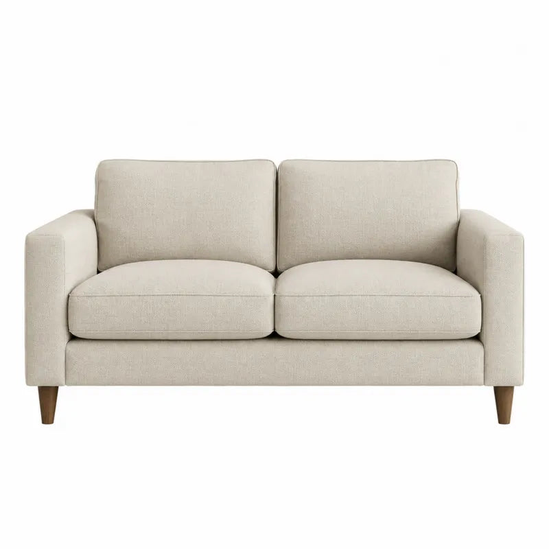 Sofa dwuosobowa beżowa z tkaniny poliestrowej 140cm
