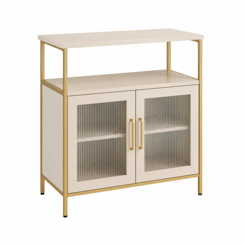 Kredens z metalu z ryflowanym szkłem i półkami 80x40x80 cm złoty
