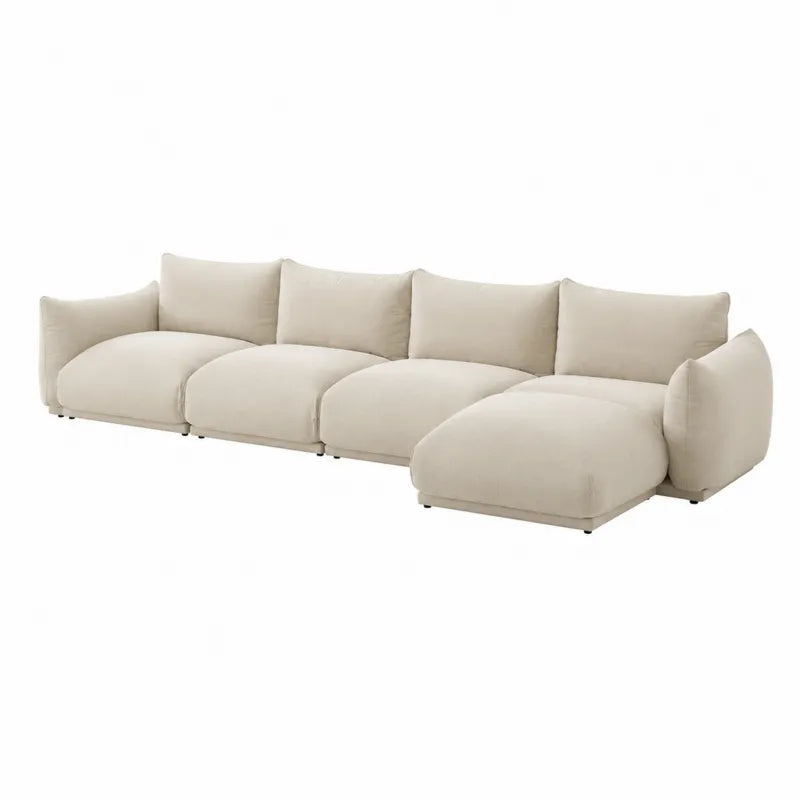 Sofa narożna z tapicerką z poliestru beżowa 350x100x85 cm