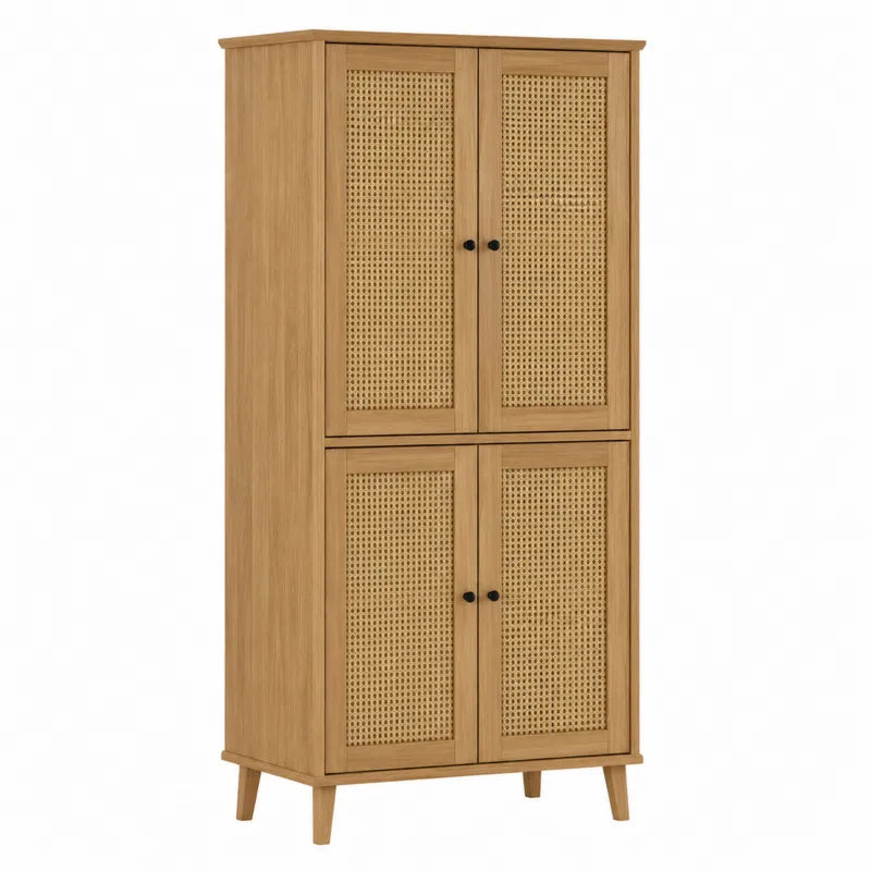 Szafka drewniana z drzwiami rattanowymi 80x40x160 cm