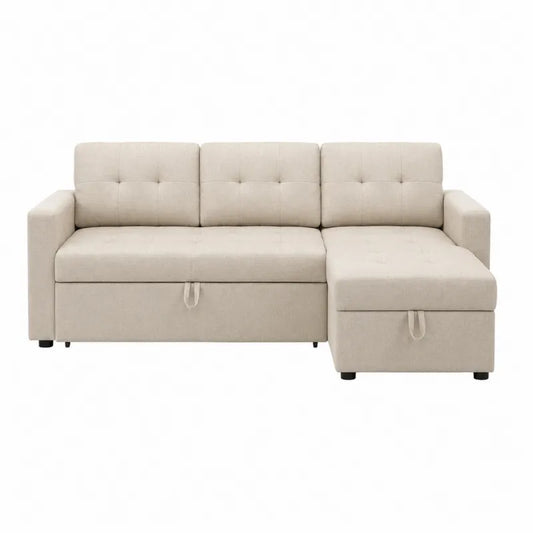 Sofa modułowa rozkładana z pojemnikiem na pościel tkanina beżowa