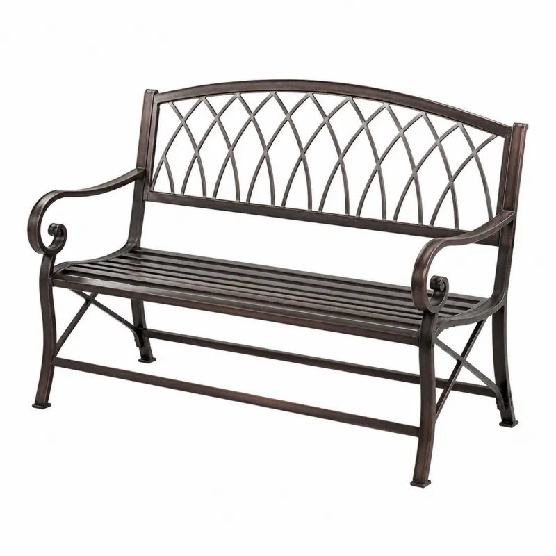 Metalowa ławka zewnętrzna 120 cm stalowa brązowa