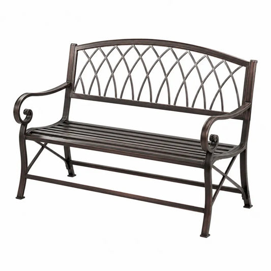 Metalowa ławka zewnętrzna 120 cm stalowa brązowa