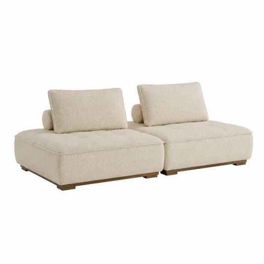 Beżowa sofa modułowa z tkaniny i drewna