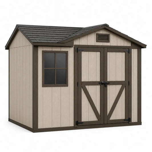 Domek ogrodowy plastikowy beżowy/brązowy 257 cm x 331 cm x 252 cm