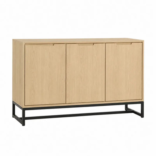 Kredens z płyty MDF i stalową ramą 120x40x80 cm jasny dąb